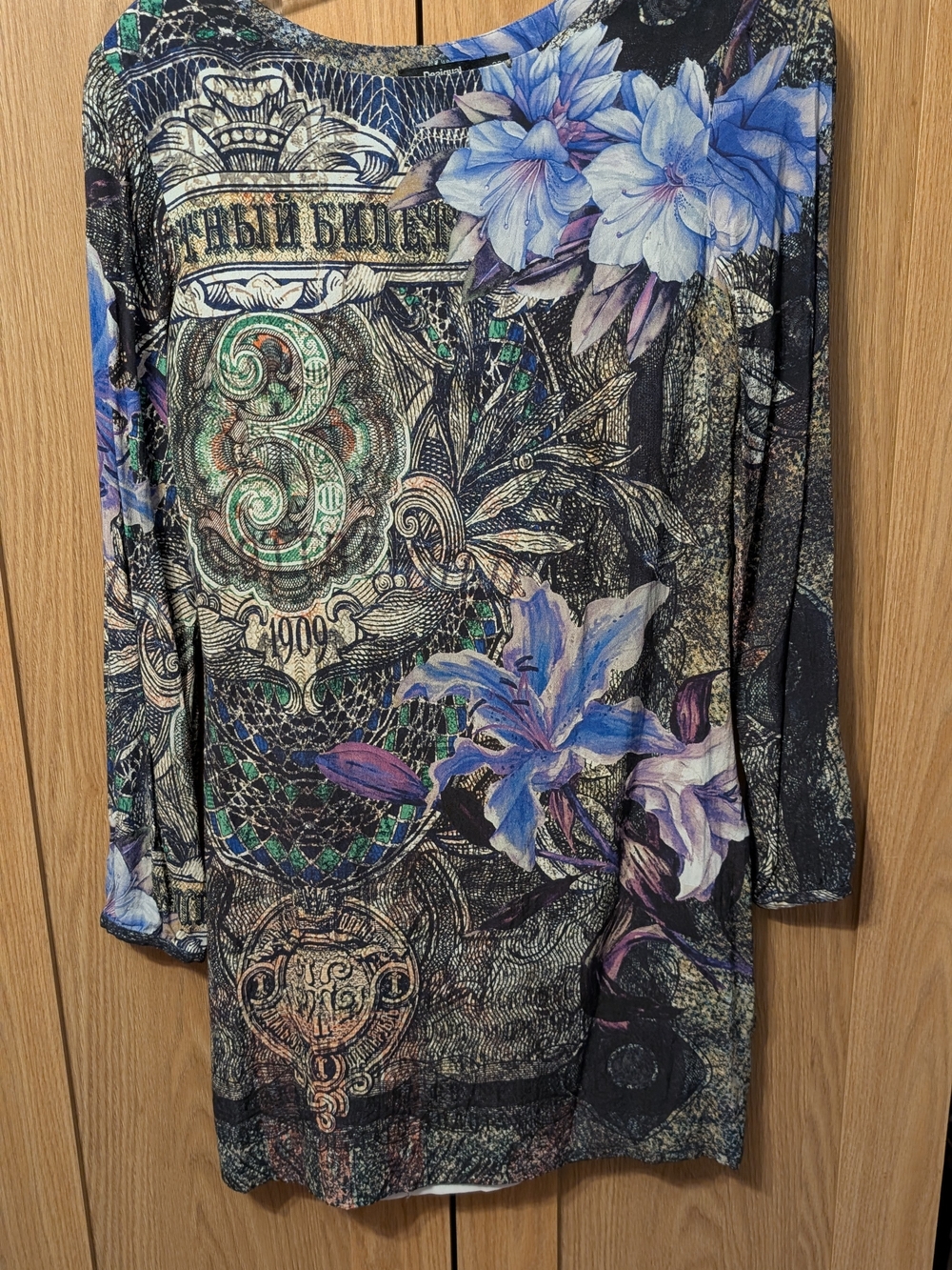 Desigual Floral-Graphic Mini Dress in Black and Blue